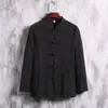 Estilo Chinês Masculino Novo Traje Tang Chinês Camisa de Manga Longa Hanfu Melhorado Top de Outono Casaco Casual Retrô com Fivela
