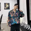 Camisa de Botella de Vino Estilo París Francés para Hombre Camisa de Diseñador de Nicho Estilo Hong Kong Retro Delgada Floral Chaqueta de Manga Larga