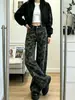 Calça jeans camuflada de perna reta para mulheres, nova coleção outono 2026, plus size, cintura alta, modelagem que emagrece, corte solto, calça versátil de perna larga
