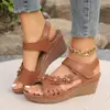 Sandalias negras de estilo retro con cordones y adornos florales, suaves, dulces, de punta abierta, elegantes para el día a día, zapatos de mujer ligeros y elegantes.