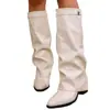 2025 Novas Botas de Moda Dobradas de Salto Alto Transfronteiriças Salto Grosso Tamanho Grande Estilo Britânico Botas de Cano Alto para Mulheres Wish