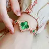 Pulsera de Trébol para Mujer, Reloj de Cuarzo, Esfera Color Esmeralda, Cristal, Oro Rosa, Reloj de Pulsera de Moda
