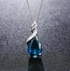 Collar con colgante de topacio sintético de cristal azul zafiro en forma de gota, bañado en plata 925, para mujer.