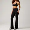 Conjunto de Yoga Cepillado Transfronterizo Otoño Invierno para Mujer Sujetador Deportivo de Soporte con Reúne Pantalones Largos Acampanados de Cintura Alta Conjunto de Dos Piezas