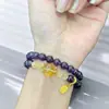 Pulsera de Amatista Natural con Cristal Amarillo Torre, Lujo Ligero y Sensación de Alta Gama, Diseño de Dos Círculos, Pulsera de Cristal Simple para Mujer