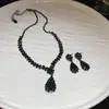 Brincos Pingente Gota d'Água com Strass Estilo Coreano, Corrente para Clavícula da Moda Versátil, Conjunto de Joias de Luxo Leve de Alta Qualidade