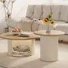 Mesa de centro color crema estilo francés, juego de mesas de centro pequeñas minimalistas para apartamento pequeño, mesa de centro con almacenamiento tipo nido para gatos, mesa de centro pequeña ovalada de madera maciza