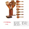Pala de madera de acacia Sanchuang, pala de madera de mango largo para el hogar, utensilios de cocina de madera, cuchara de arroz, cuchara de madera, sartén antiadherente especial