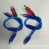 Cabo de áudio automotivo RCA um para dois cabo de sinal linha amplificador de potência azul brilhante uma fêmea duas machos um macho duas fêmeas Áudio