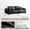 Sofá Grande Vaca Preta Minimalista Italiano Moderno Sala de Estar Couro Genuíno Bloco de Tofu Linha Reta Látex Descanso Aluguel de Apartamento