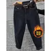 Calça Jeans Reta Plus Size Forrada De Lã Feminina Outono E Inverno Chubby Sister Cintura Alta Slimming Nove Pontos Stretch Pai Harlan Calças De Cenoura