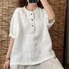 Camisa top casual vintage de manga media de algodón y lino holgada de talla grande para primavera y otoño transfronteriza del sudeste asiático