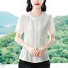Camisa de manga corta de lino y algodón para mujer, verano 2025, nueva, suelta, que cubre el vientre, de lino, elegante, de moda.