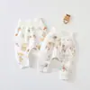 Calça de Algodão Fina para Bebê Calça de Botão no Entrepernas para Outono e Inverno de Bebê Calça Quente Acolchoada para Recém-Nascidos Calça de Cintura Alta para Proteção da Barriga para Meninos e Meninas