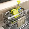 Pia de cozinha pia detergente rack de armazenamento de louça artefato de lavagem de pratos fio de aço pano esponja pia dreno armazenamento