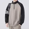 Stock de fábrica Alta calidad Bloque de color Manga raglán Holgado Cárdigan Sudadera para hombre Otoño e Invierno Hombre Cremallera Cuello semialto