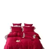 Romântico Francês Novo Casamento Algodão de Fibra Longa Manual Bouquet Bordado Renda de Algodão Puro Capa de Edredom Casamento Vermelho Dote Roupa de Cama