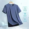 Camisa de Seda Hielo de Verano para Hombre Cuello Redondo Secado Rápido Ropa de Manga Corta Delgada Transpirable Media Manga Talla Grande Top Deportivo Azul Blanco