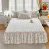 Faldón de Cama de Encaje 100% Algodón Pieza Única Verano Antideslizante Cubierta de Cama de Algodón Puro Estilo Faldón de Cama Estilo Princesa 1.5m/1.8m Cubierta Protectora