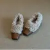 Falda a juego, zapatos de vestir, piel de oveja, zapatos de algodón para otoño e invierno, tacón grueso para mujer, punta cuadrada, estilo retro, forro de felpa, negro