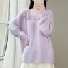 Casaco de um ombro Casual Cardigã 100% Lã Feminino Novo Manga Longa Crochê Cor Lisa Malha Suéter Básico