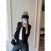 Cardigã de Malha Waffle Outono e Inverno para Mulheres, Cor Sólida Básico Simples Slim-Fit Versátil Suéter com Zíper