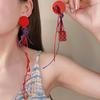 Pendientes Klein Azul~Rojo y Azul de Color Contrastante Cuerda Trenzada Pendientes de Borla con Lazo Estilo Festivo Pendientes Exagerados Pendientes
