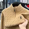 Suéter de Tricô Jacquard Espesso Masculino Transfronteiriço 720g, Novo Estilo Outono e Inverno, Gola com Meio Zíper, Suéter Base Bordado