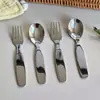 Juego de cuchara y tenedor de acero inoxidable para niños para uso en casa, cuchara para bebé, cuchara de alimentación para madre y bebé, cuchara de postre engrosada, cuchara para pastel, tenedor para frutas