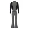 Conjunto Estilo Puro Desejo: Colete de Gola Alta Cincha-Cintura, Cardigã de Manga Longa, Saia Bodycon com Fenda e Calça Flare com Cintura Virada