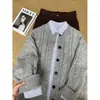 Cárdigan retro de punto trenzado gris estilo americano, suéter casual holgado de cuello redondo para hombre otoño/invierno