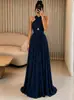 822W Nova Moda Europeia e Americana Feminina Chiffon Gola Cruzada Sem Mangas Costas Abertas Festa Madrinha Casamento com Gola Alta