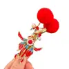 "Pez Koi Celebrando la Primavera" Año Nuevo Nuevo Estilo Chino Pinza para el Cabello de Pez Koi con Pompones Rojos para Mujer, Pinza Lateral para el Cabello, Artístico Retro
