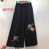 Pantalones bordados estilo étnico 2022 verano nuevos algodón slub Pantalones bordados de pierna ancha para mujer pantalones casuales para mediana edad y ancianos