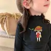 Camiseta Térmica de Fleece com Manga Longa para Meninas Outono/Inverno Roupa de Baixo Gola Meio Alta com Babados Crianças Tamanhos Médio e Grande