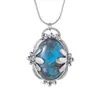 Colar com Pingente Oval Retro Inlaid de Pedra Azul Popular Venda Quente Transfronteiriça Corrente de Clavícula da Moda Personalidade Tendência para Homens e Mulheres