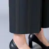 Pantalones de pierna ancha con colgante de nueve puntos de cintura alta nuevos para otoño e invierno 2018 para mujer de mediana edad y ancianos, madre, sueltos, forrados de polar, con rayas verticales