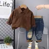Traje de otoño para niño 2024, nuevo estilo, primavera y otoño, estilo coreano, bolso cuadrado para bebé, dos piezas, de moda