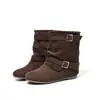 Botas de Tacón Cuadrado con Correa de Doble Hebilla y Punta Redonda de Venta Caliente Europea y Americana para Mujer, Botines Versátiles de Suela Plana para el Verano, Botas de Vaquero Occidentales