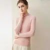 Camisa base de tricô feminina 100% caxemira pura para outono e inverno, com gola semi-alta, macia e amigável à pele, suéter pullover ready-to-wear de primeira linha