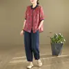 Traje casual de verano de algodón y lino de manga corta para madre de mediana edad, nuevo estilo de verano para mujer, traje de dos piezas de lino de talla grande para mujer