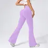 Calça de Yoga Ribatada Flare Cintura Alta Estilo Europeu e Americano, Calça Fitness Cintura Alta Levanta Bumbum, Calça Esportiva Longa Bumbum de Pêssego, Calça Wide Leg para Mulheres