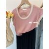 Camiseta sin mangas de color gris americano contrastante para mujer, de verano, de seda de hielo, de punto, para usar como capa interior, estilo coreano, top corto de un solo hombro derecho
