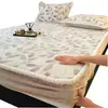 Saia de Cama Espessa de Leite com Escultura de Inverno Peça Única Cobertor de Coral Fleece Aveludado Protetor de Colchão de Pelúcia Conjunto de Três Peças