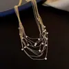 Colar de Franjas Multicamadas com Zircônia Design de Temperamento Joia Corrente da Clavícula de Luxo Leve Nicho Colar de Alta Qualidade para Mulheres Venda por Atacado