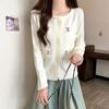 Cardigan de malha suave e cerosa estilo doce, gola redonda curta, estilo coreano, suéter pequeno, outono, novo, manga comprida, costura, top