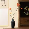 Jarrón Pequeño Negro Retro Zen Adornos Sala de Estar China Escritorio Cerámica Hidropónico Arreglo Floral Ramo de Flores Secas Decoración