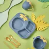 Set de Comida de Dinosaurio Plato Dividido Infantil Plato Creativo de Dibujos Animados Tazón de Plástico Resistente a Roturas Taza para el Hogar