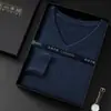 Suéter de Punto de Cachemira con Cuello en V para Hombre, Cuello Redondo, para Padres de Mediana Edad, Ropa de Otoño/Invierno, Capa Base de Lana