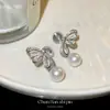 Brincos de Laço com Pérolas e Zircônias de Novo Estilo, Brincos de Luxo de Alta Qualidade, Modernos e Versáteis para o Dia a Dia, Presilhas de Orelha para Mulheres Sem Furos